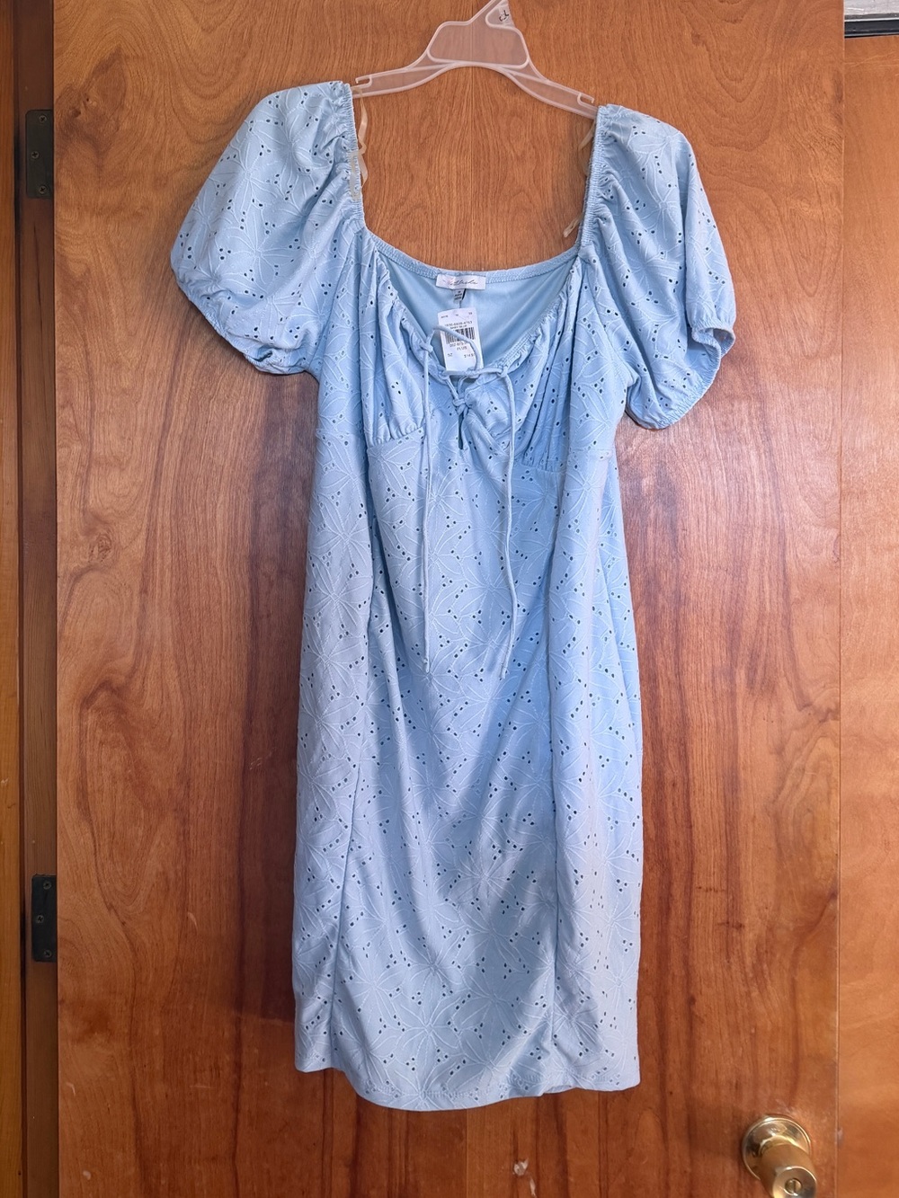 Light Blue Eyelet Puff Sleeve Dress